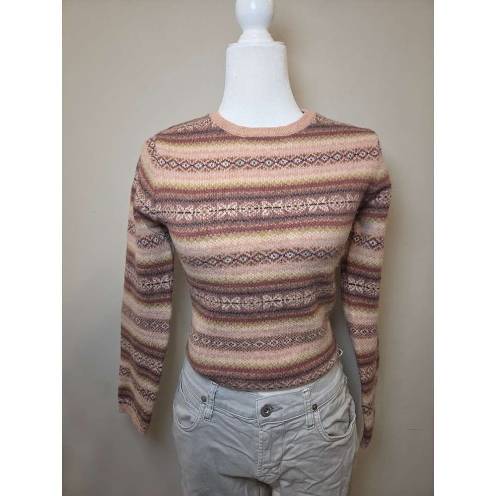 LL Bean Womens Pink Fair Isle Lambswool Crewneck Sweater Small 0BHJ5